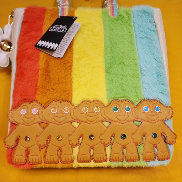 Loungefly X Good Luck Trolls Classic Trolls Plush Glitter Tote Crossbody Bag NEW - Picture 3 of 13
